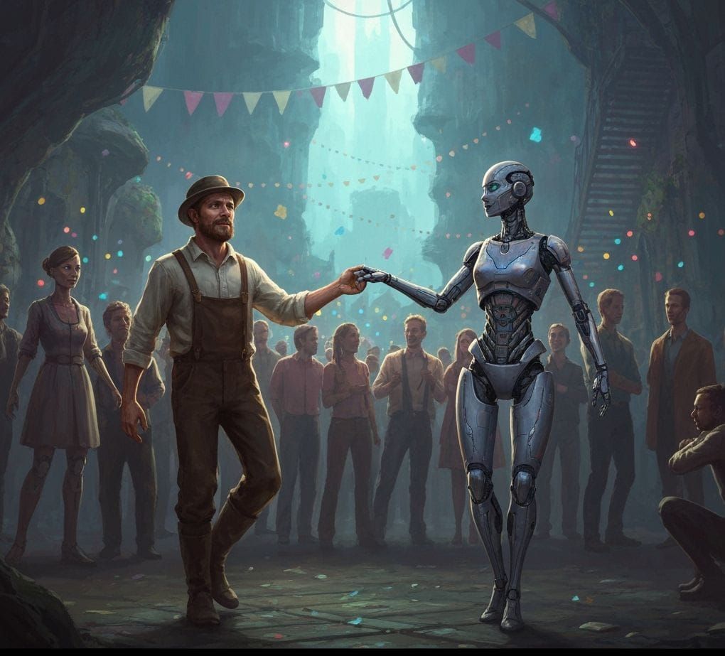 Amish Man Dances With Robot at Fantastical Party