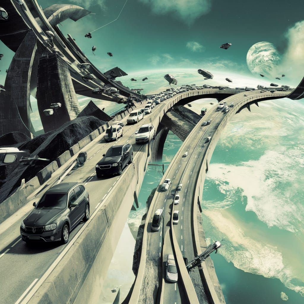 Surreal Floating Motorway to the Galaxy