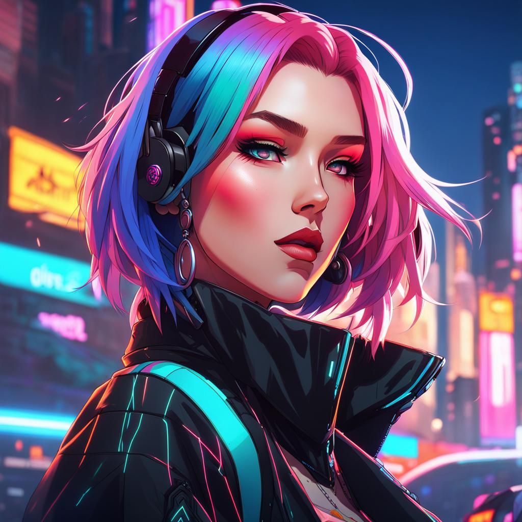 Cyberpunk Anime Girl with Neon Glow