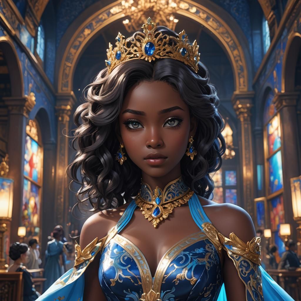 Regal Woman with Blue Makeup in Anime Style