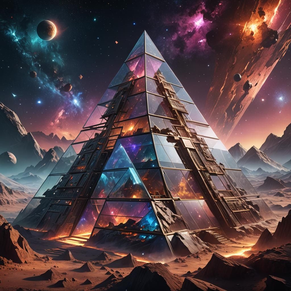 Glass Pyramid in Space: Detailed Matte Painting
