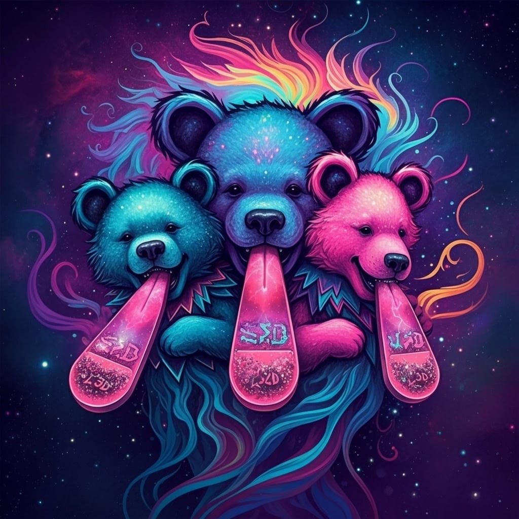 Cosmic Dancing Bears in Iridescent Colors