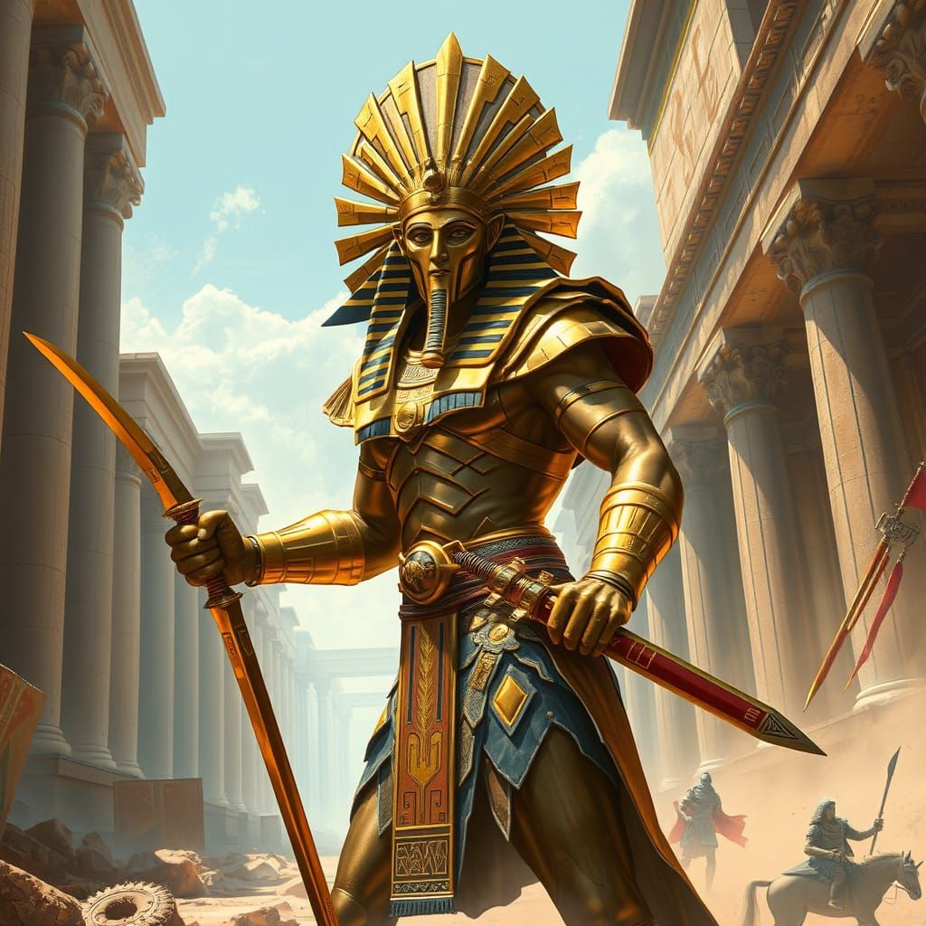 Futuristic Egyptian Warrior in Sun Armor