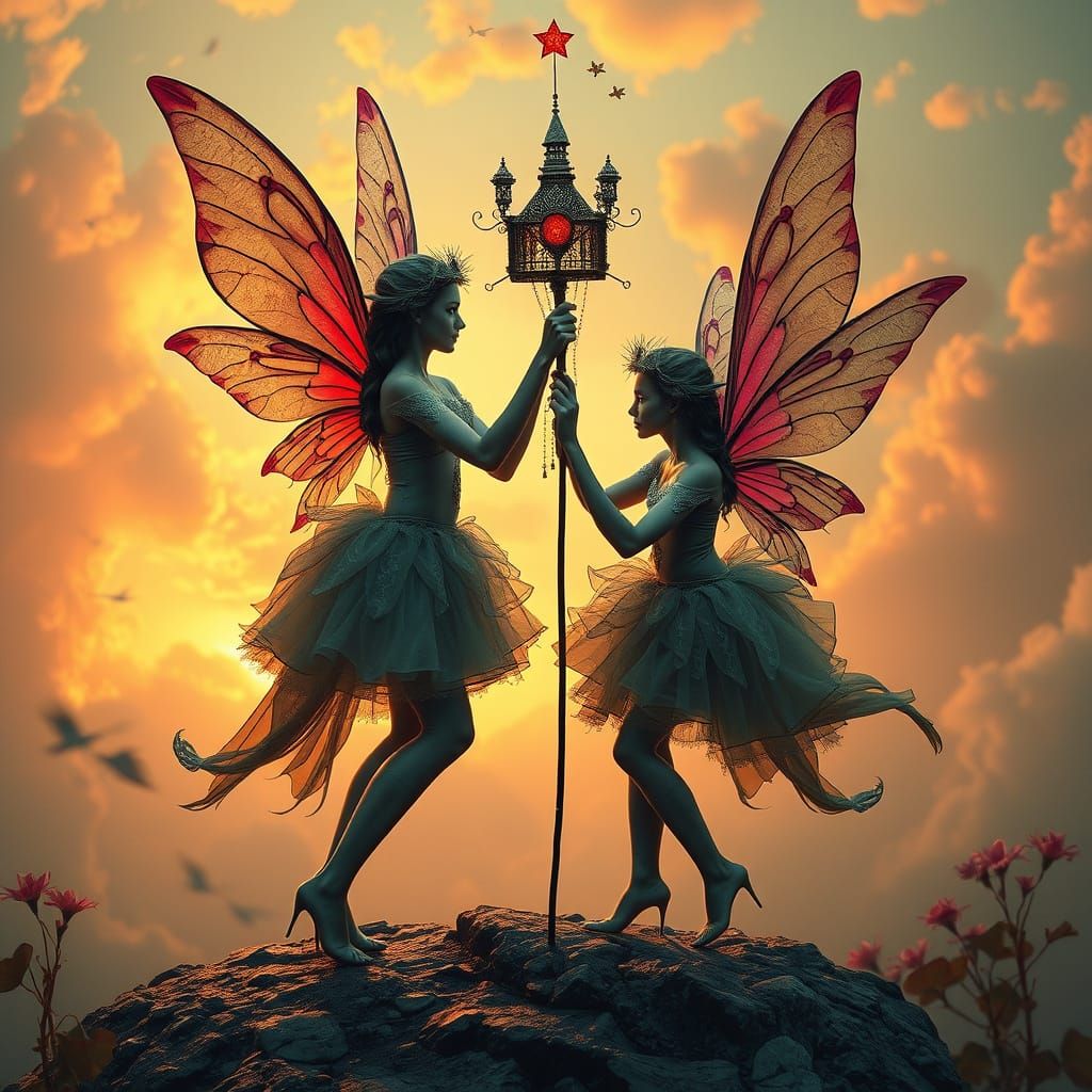 Surreal Fairy Squabble in Photorealistic Style