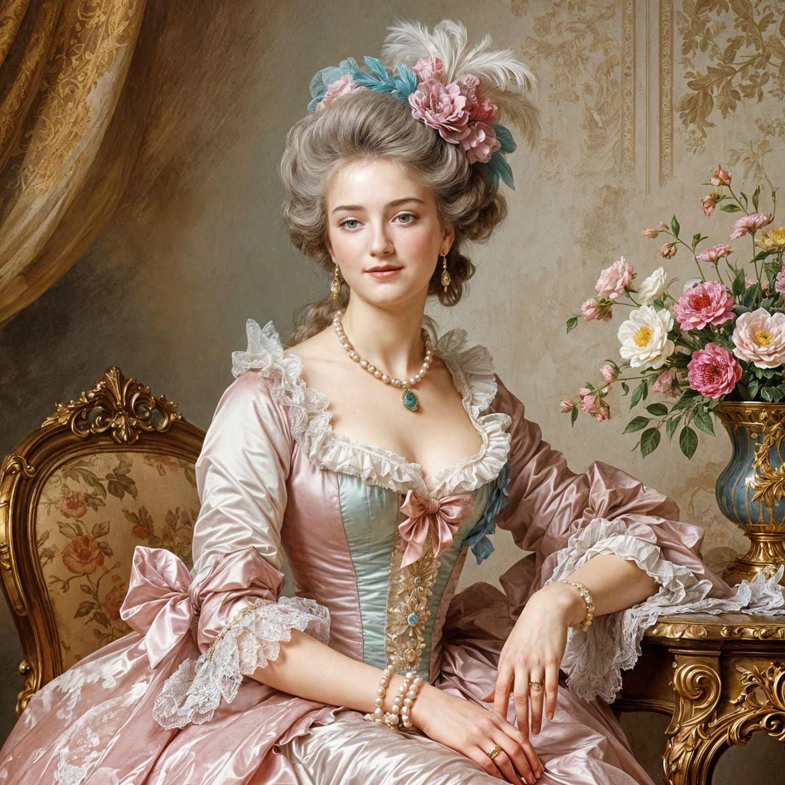 Elegant Lady in Rococo Style, Pastel Hues