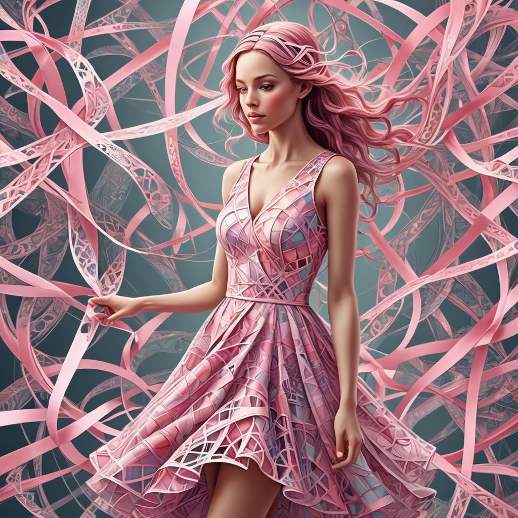 Fractal Ribbons: Girl in Pink Dress
