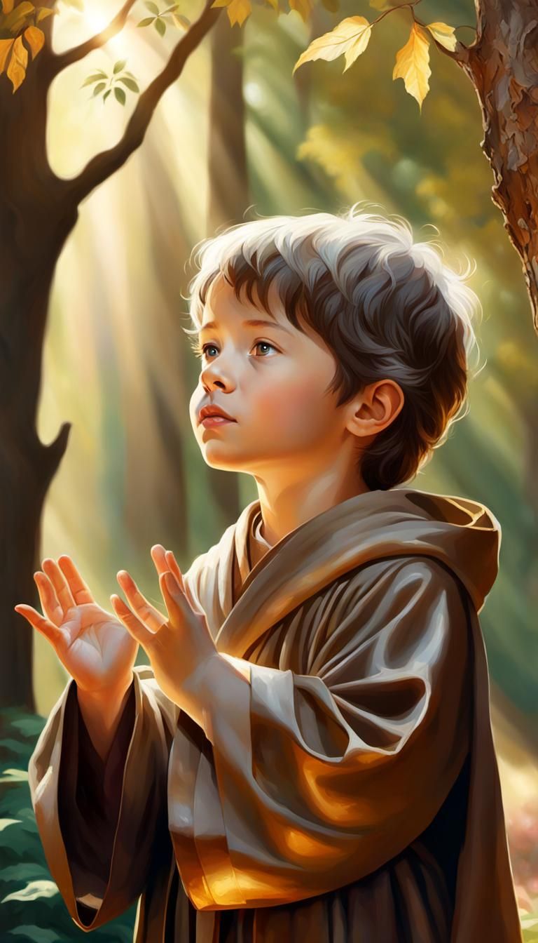 Child Monk in Sunlight: Hyperrealistic Splash Art