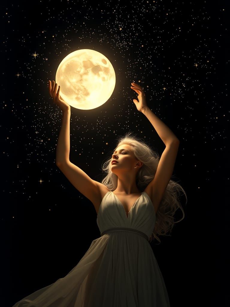 Moon Goddess Scattering Stars: Cinematic Masterpiece
