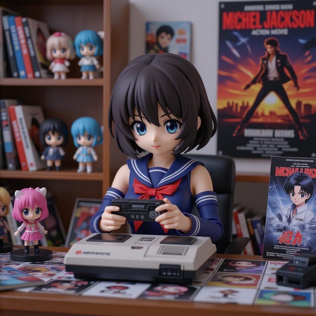 Anime Otaku Woman Collectible Figure in 80s Fandom Room