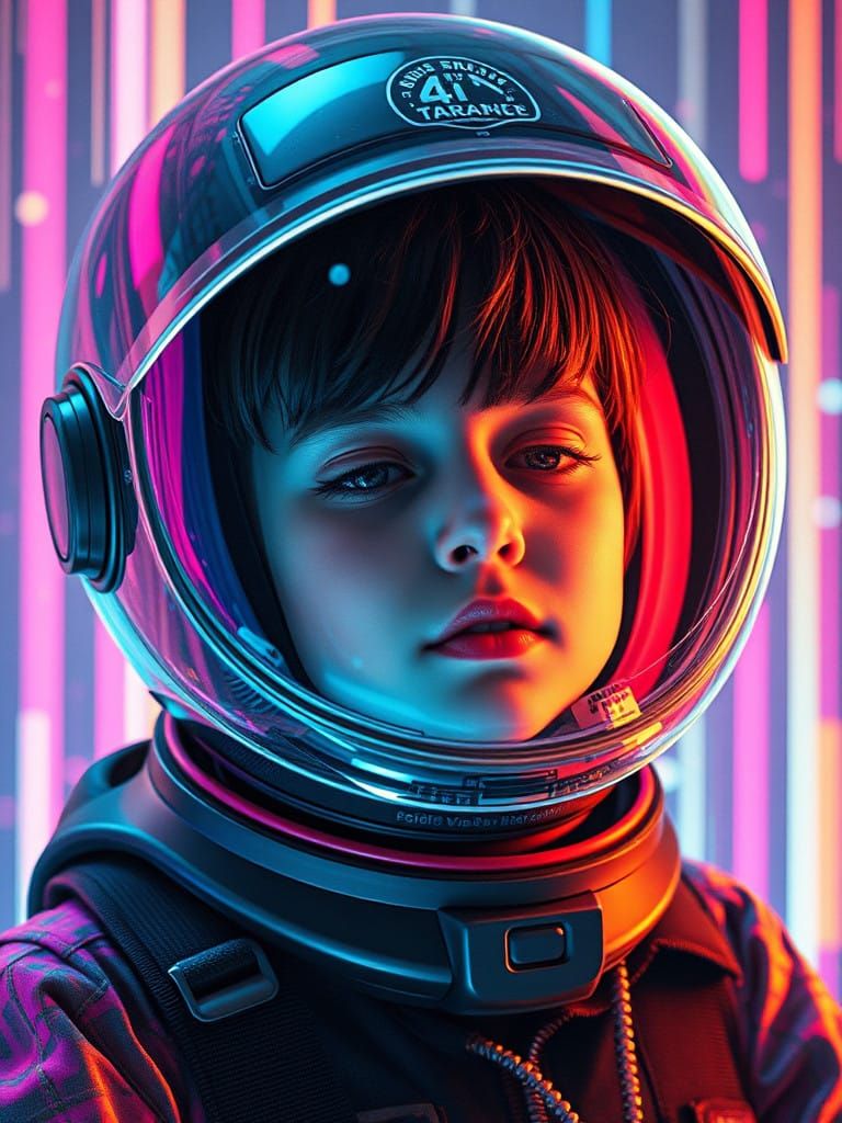 Cyberpunk Girl Endures Holographic Glitch in Faded Space Hel...