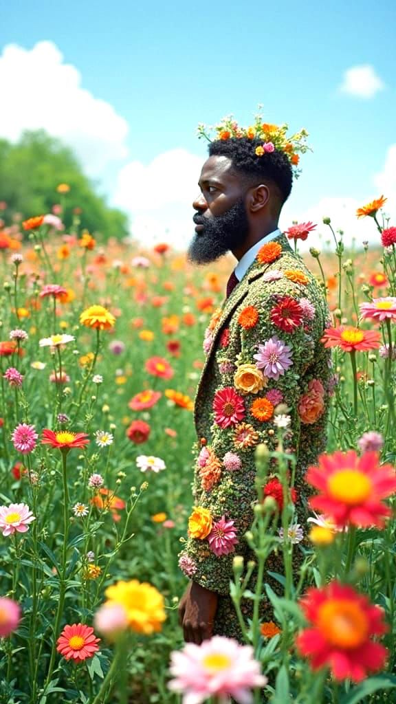 Handsome Gentleman Surrounded by Vibrant Floral Beauty