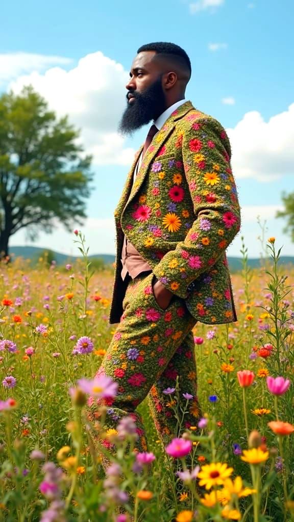 Ethereal Gentleman Strolls through Enchanted Floral Atelier