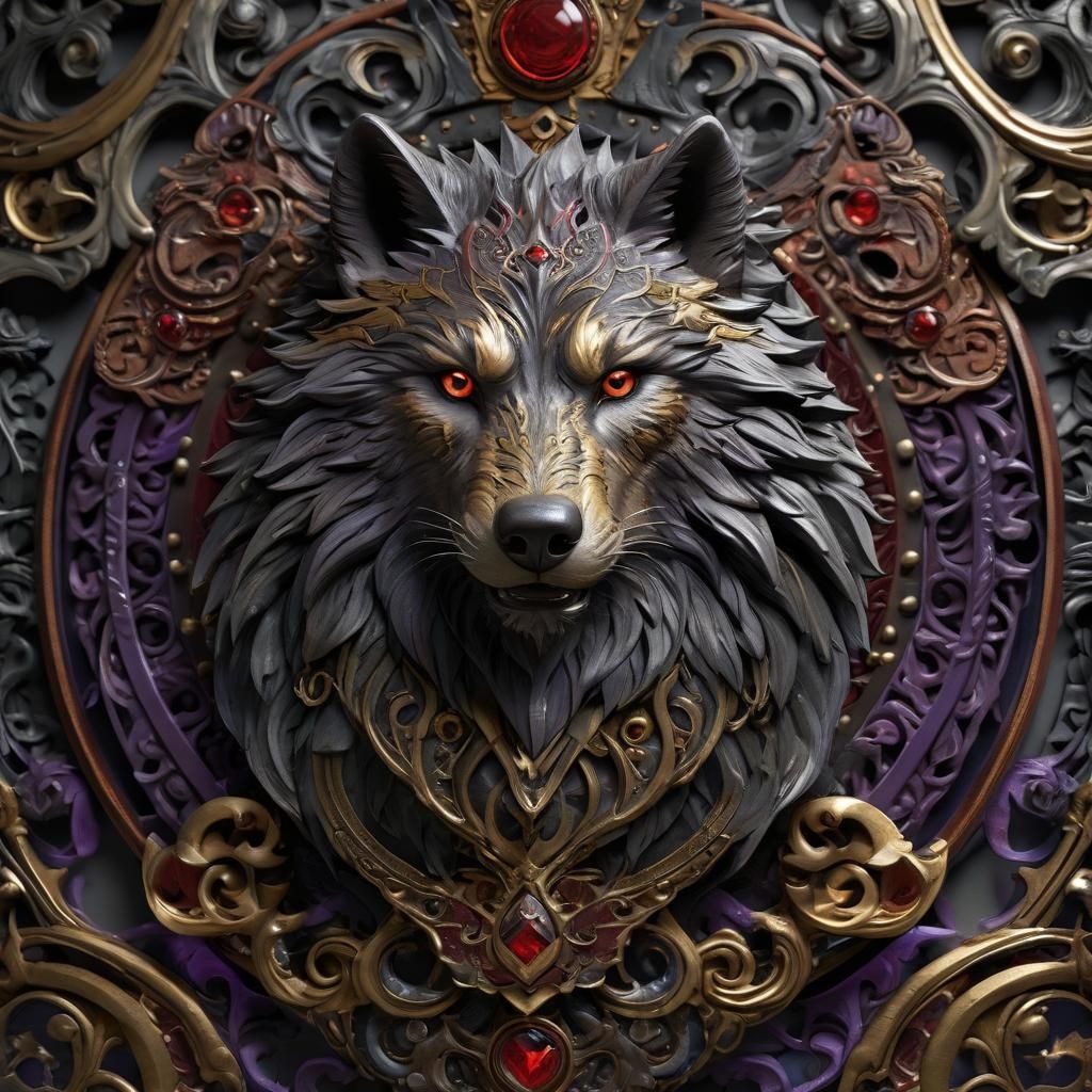 Dark Fantasy Wolf Coat of Arms in Ornate Style