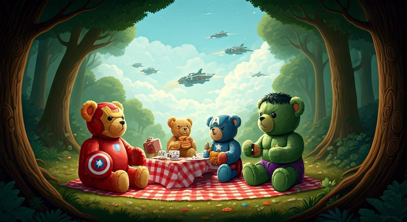 Marvel Heroes' Teddy Bear Picnic Under Alien Skies