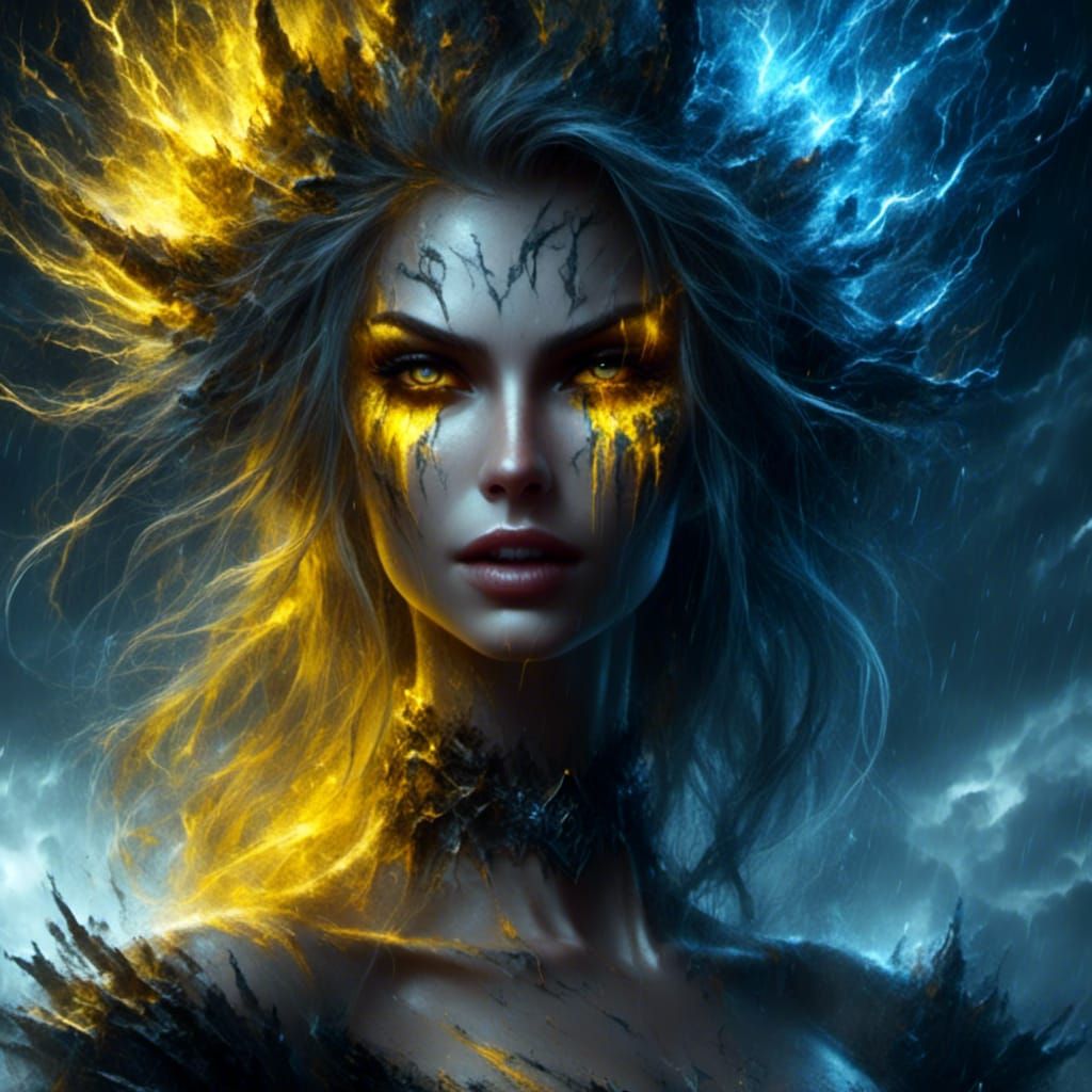 Storm Witch Portrait in Dark Fantasy Oil Painting