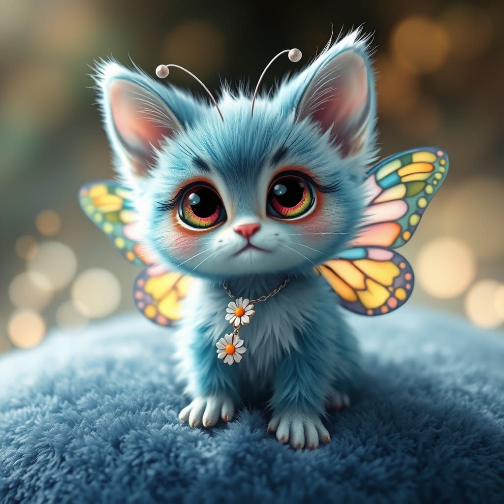 a whimsical creature with big expressive eyes and fluffy fur...