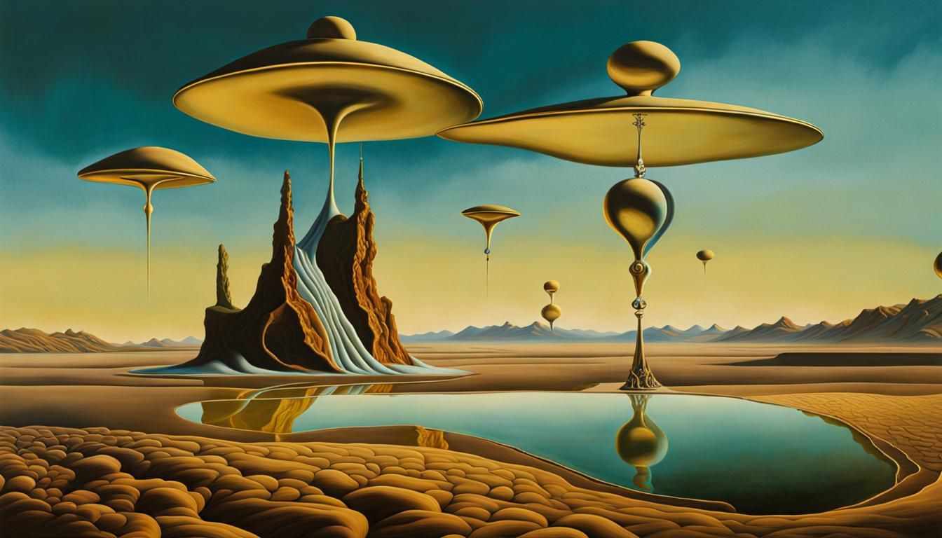 Surreal Melting Object in Dali-esque Oil Painting