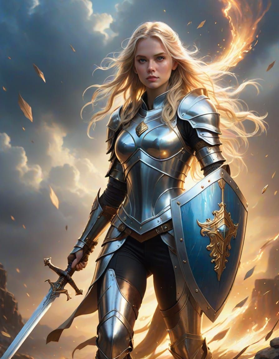 Ethereal Woman Warrior in Hyperrealistic Style