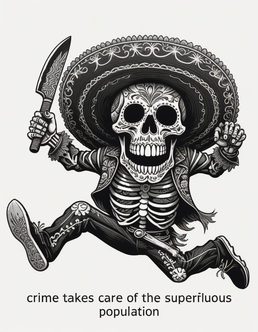 Man with a Calavera Face, Holding a Machete, in a José Guada...