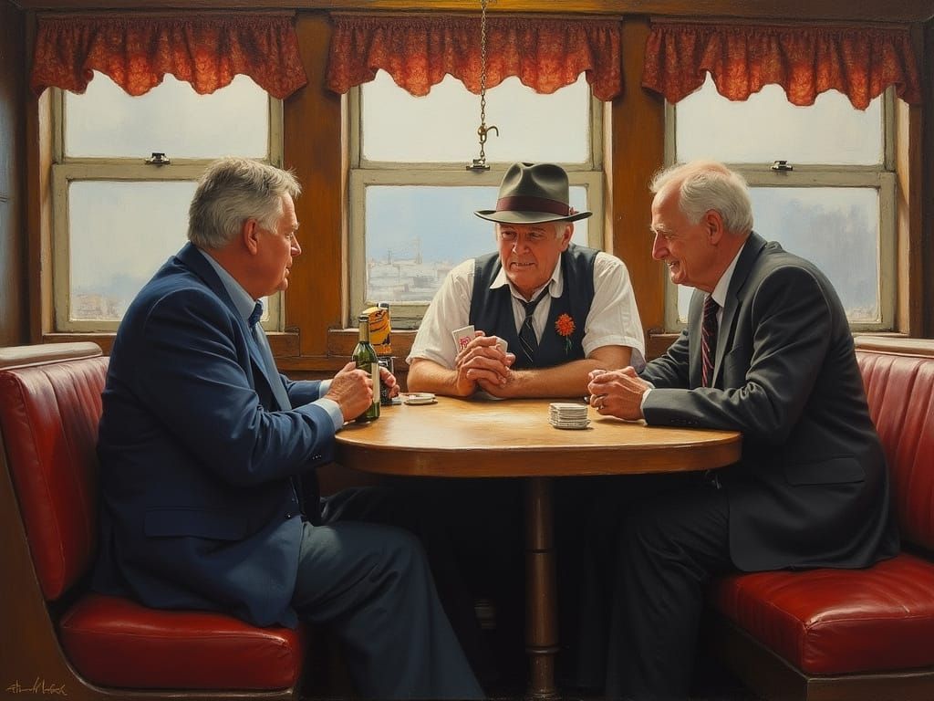 Dealin' cards with the old men in the club car. Penny a poin...