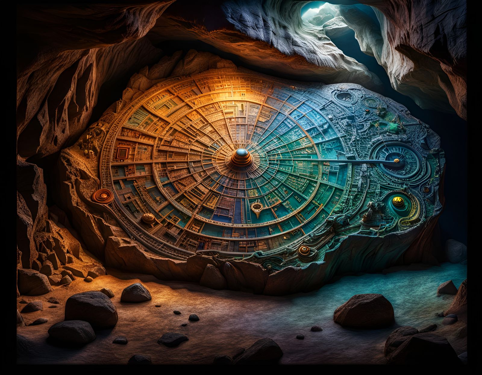 Detailed Alien Treasure Map Carved in Cave