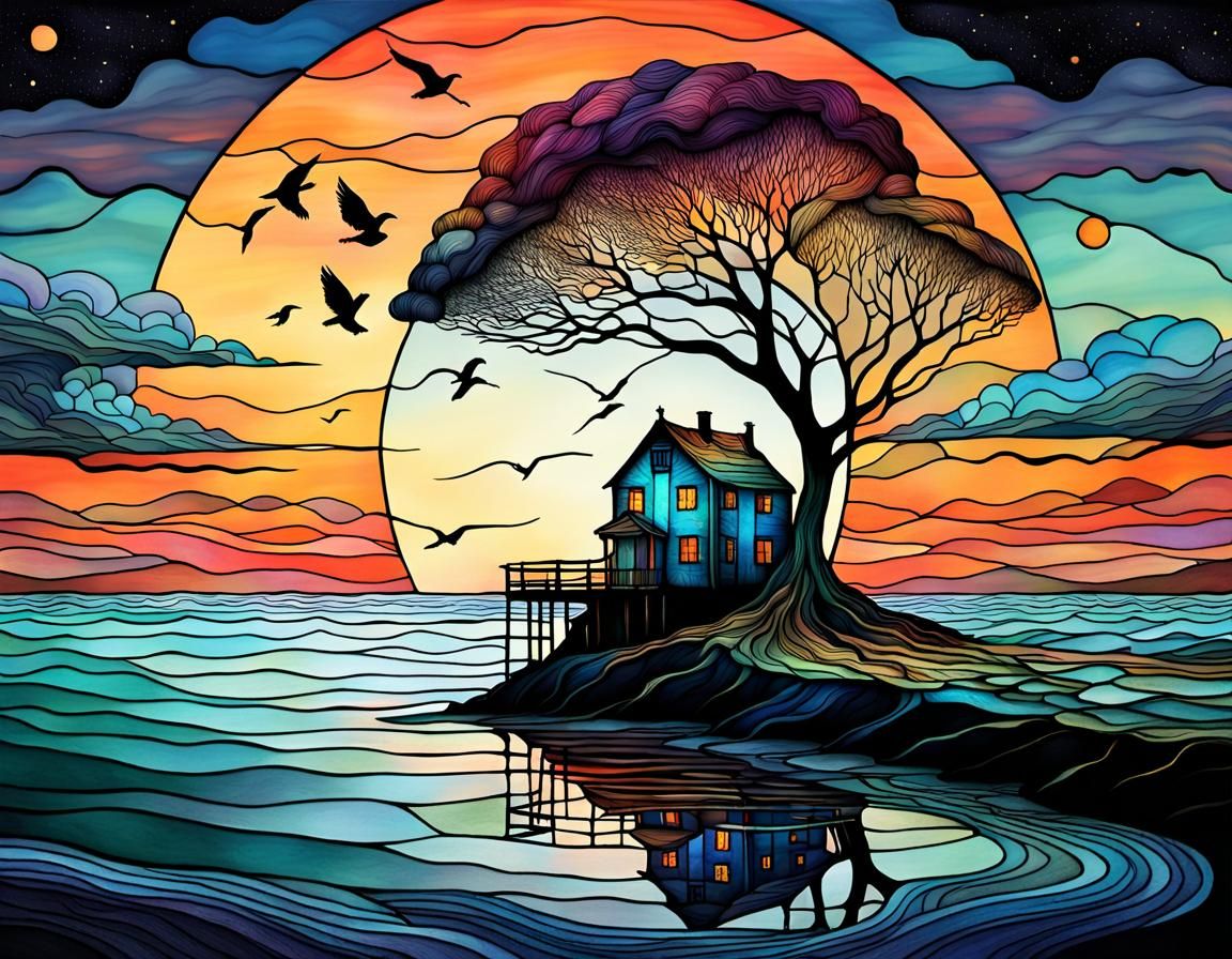 Vast Surreal Space: Ocean Sunset in Brainscape Style