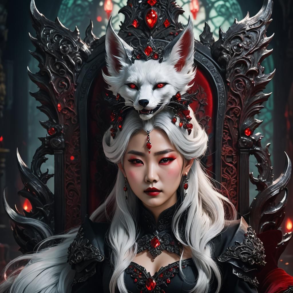 Korean Vampire Queen on Throne in Gothic Style