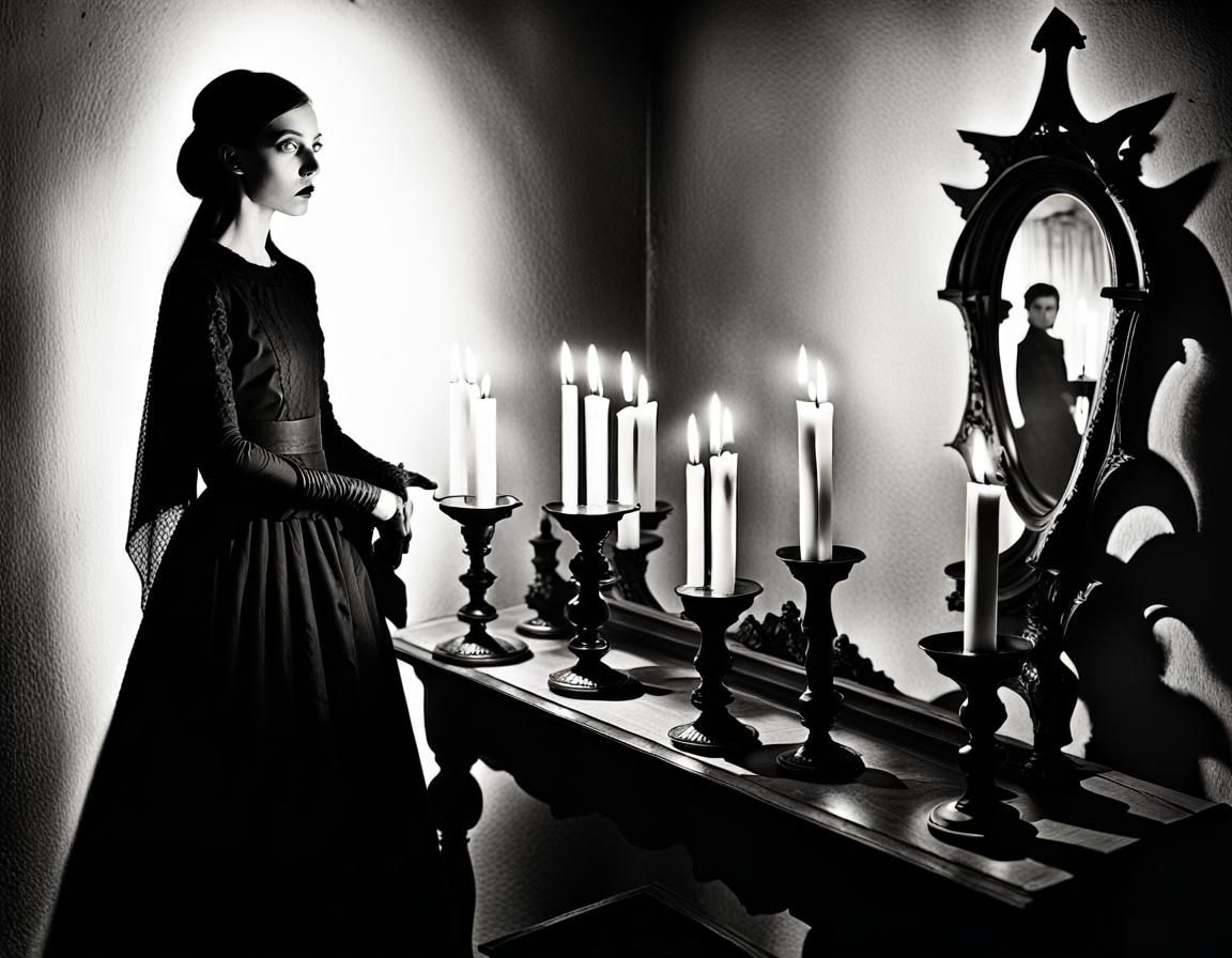 Gothic Model in Escher-esque Black and White