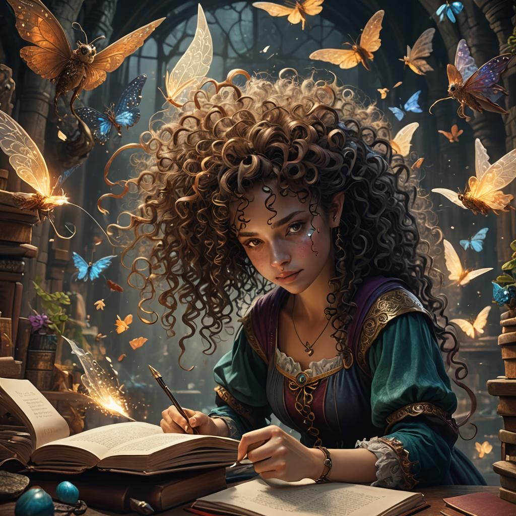 Fantasy Author Surrounded by Magical Creatures