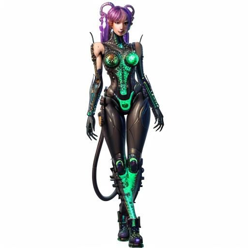 Chimera Girl with Steampunk and Fractal Arms