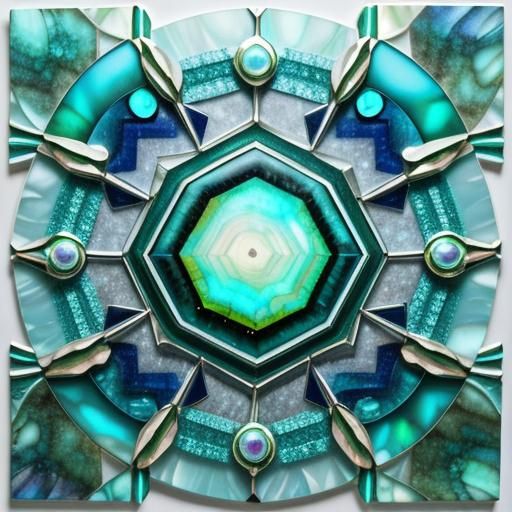 Surreal Hexagon Mosaic with Labradorite and Pearls