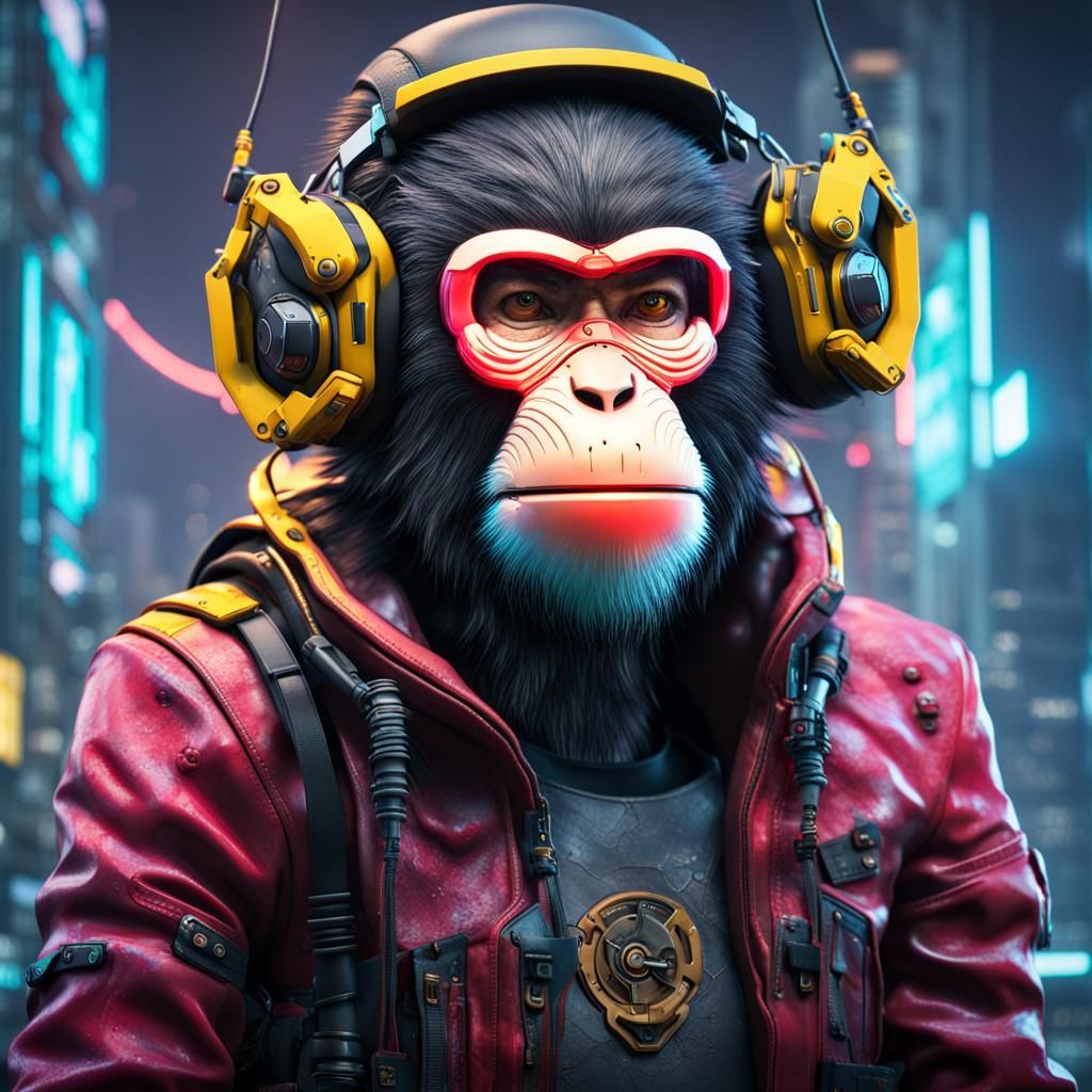 Cyberpunk Monkey in 3D Game Cinematic Style