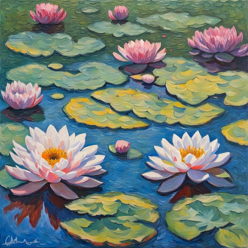Monet's Water Lilies: Expressionist Acrylic Painting