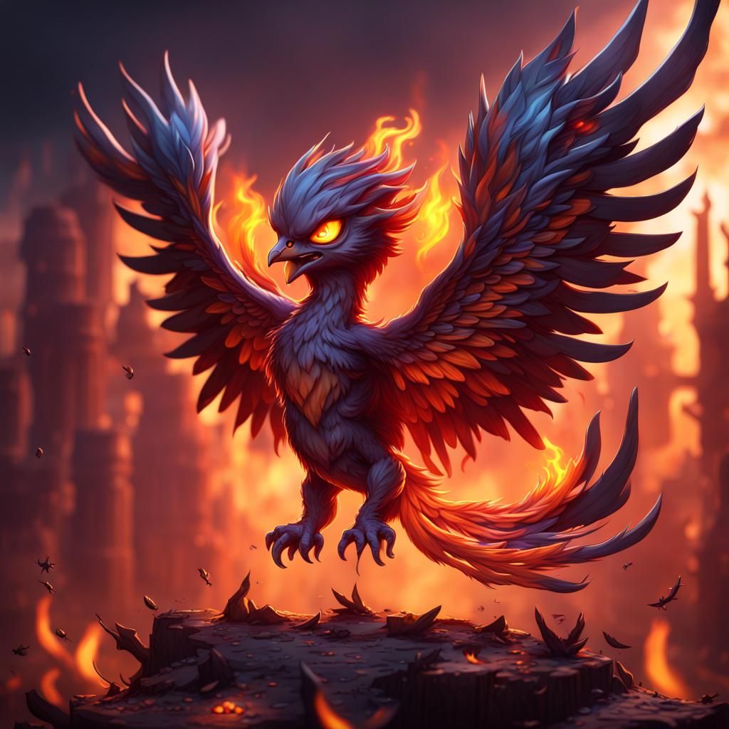 Detailed Chibi Nightmare Phoenix in Fantasy Art Style