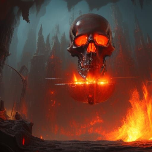 Detailed Flaming Skull Fantasy Concept Art