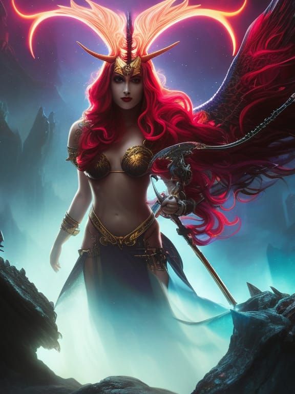 Goddess Lilith with Horns and Flames