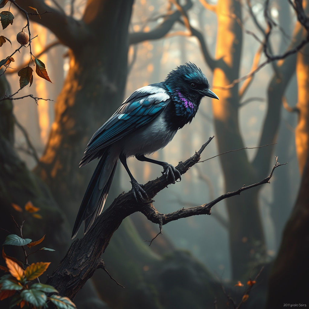 Magpie in Mystical Forest: Matte Painting
