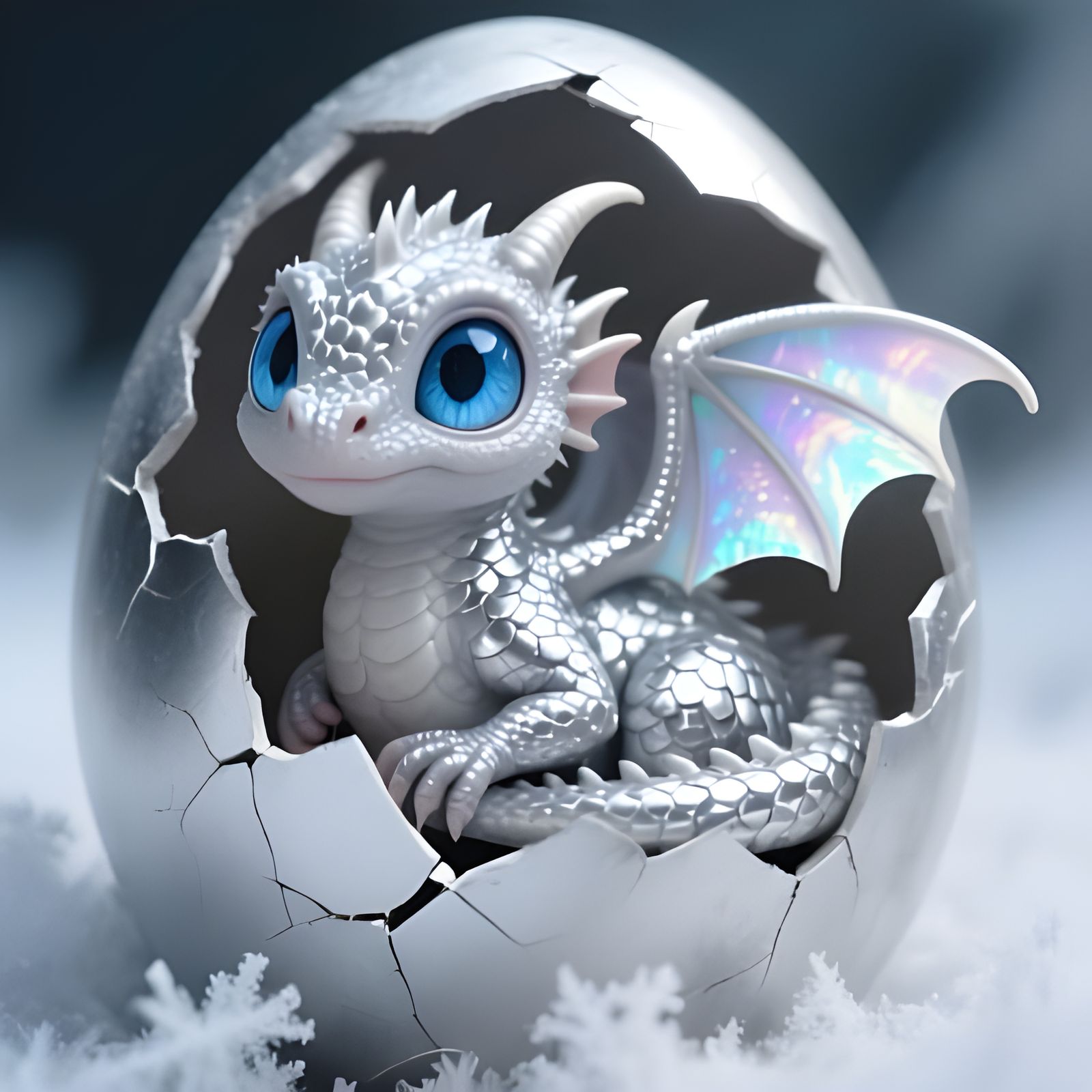 Silver Dragon Hatchling Emerging From Egg
