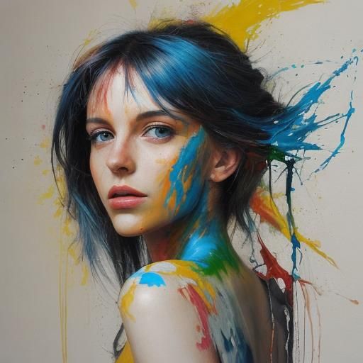 Abstract Coulure Painting with Flowing Colors