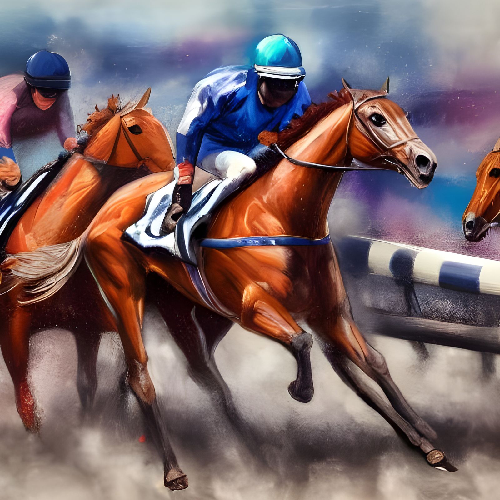 Intense Horse Race in Abstract Oiled Painting Style