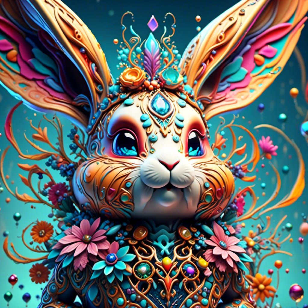 Holographic Rabbit in Visionary Art Style