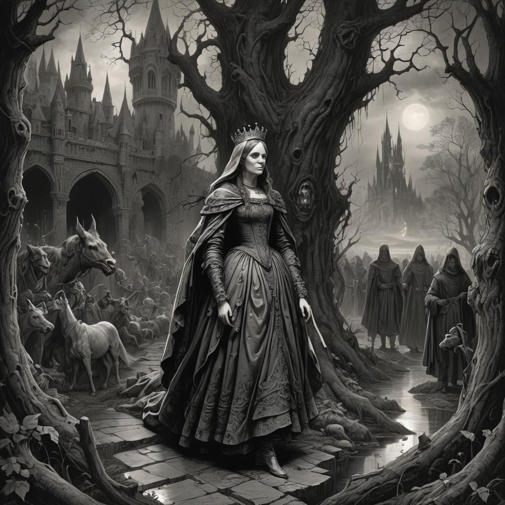 Fairytale Princess Tormented: A Dark Fantasy Illustration