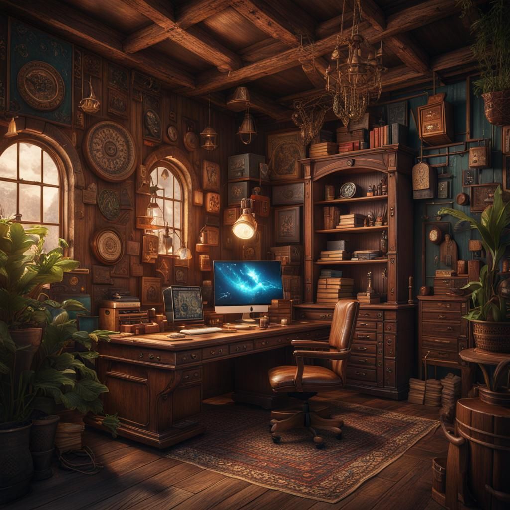 Bohemian Vintage Wooden Tech Room Office