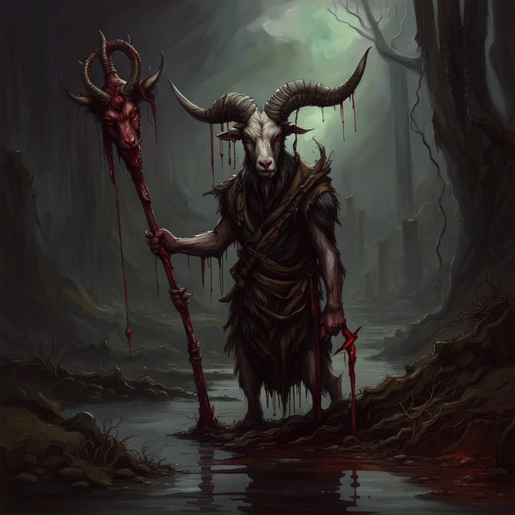 Dark Fantasy WereGoat in a Sinister Swamp