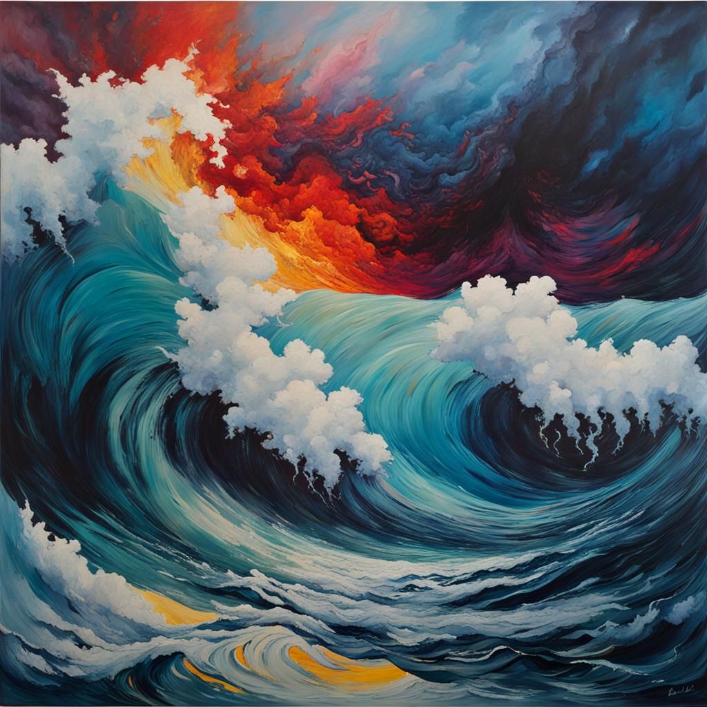 Violent Encaustic Sea with Impasto Waves