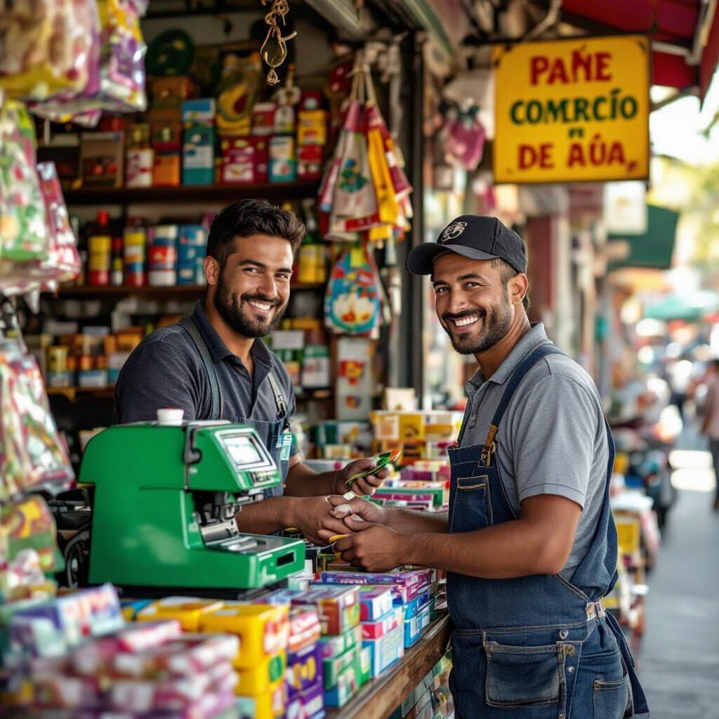 Vendedor Oferece Maquininha Ton Verde em Loja Acolhedora