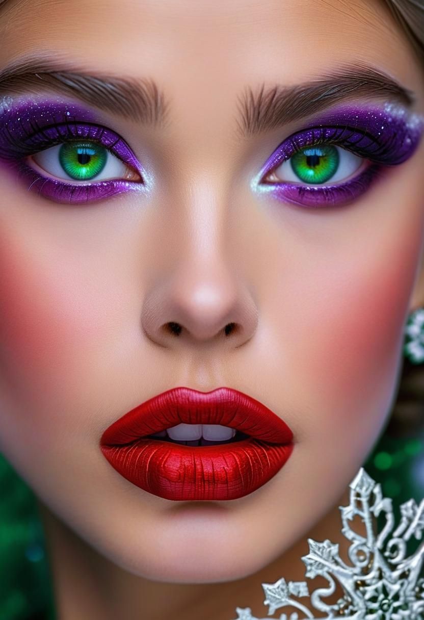 Winter Princess in Bold, Red Lips and Enchanted Purple Eyes