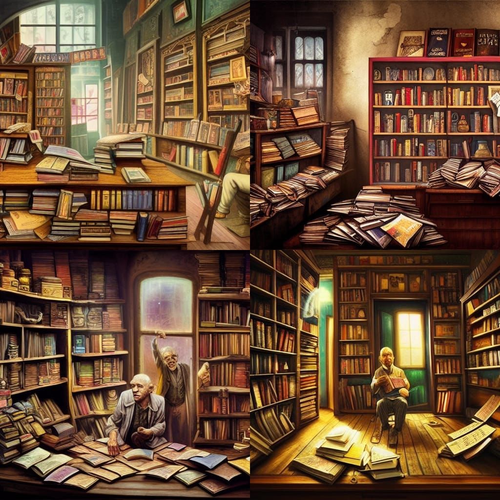 Old Man Reading in Rundown Magic Store