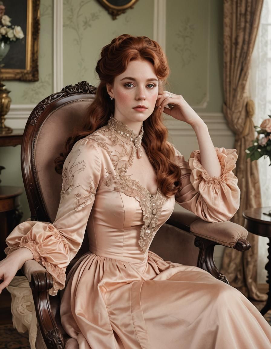 Victorian Woman in Peach Dress Portrait
