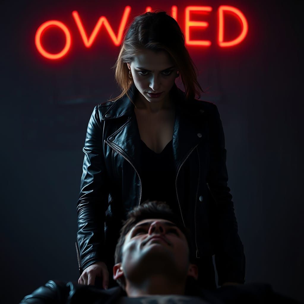 Dominant Woman in Cyberpunk Style with Red Neon